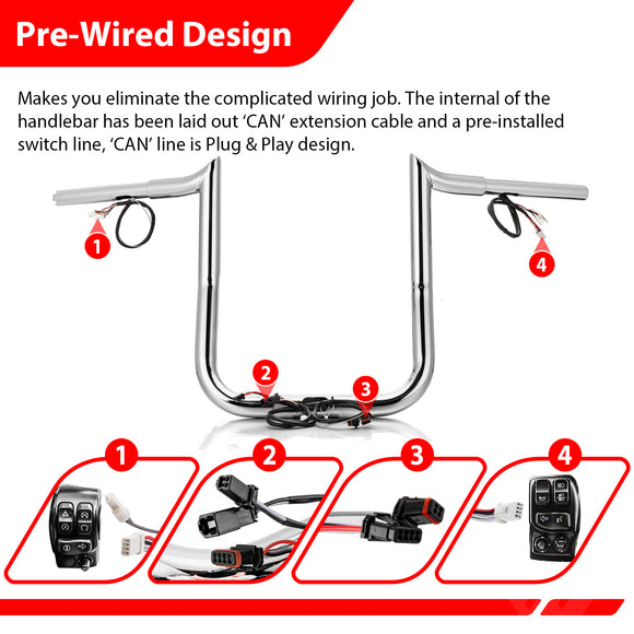 2015-2023 Harley Touring Road Glide 12" PRE-WIRED Bagger-Sharp Handlebar