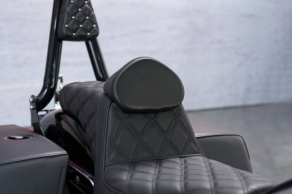 For 2018-2026 Harley Softail Street Bob/ Softail Heritage Classic Black Double Stitching One-Piece 2-Up Seat Driver Passenger Seat with Driver Backrest Cushion Pad