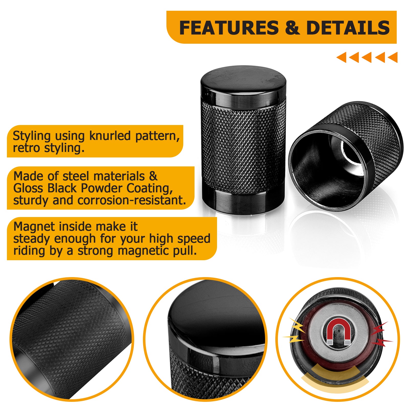 1994-2024 Harley Touring Softail Dyna Steel Gloss Black Knurled Docking Hardware Covers