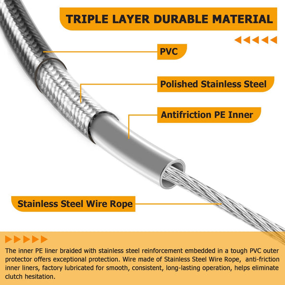 74 11/16" Extended Length Black Stainless Steel Clutch Cable for 2006 - 2017 Harley Dyna Softail - Mofun - 90112066