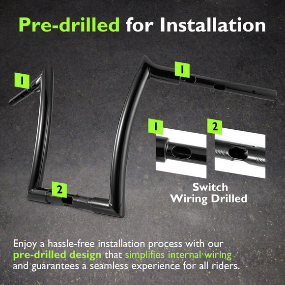 For 2024-2026 Harley Touring Road Glide 12" Gloss Black Meathook Ape Hangers / Ape Bar-Sharp Handlebar