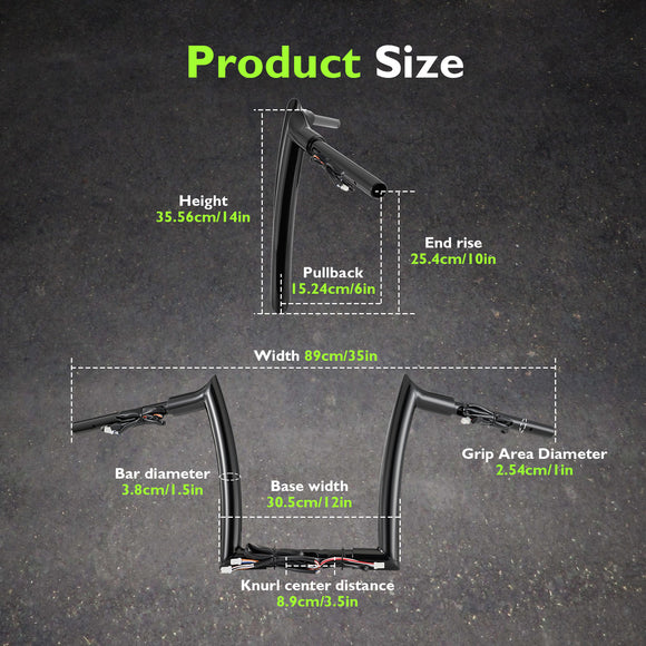 For 2024-2026 Harley Touring Road Glide 10" Gloss Black Zero Wire Pulling Pre-Wired Meathook Ape‑Hanger Handlebar