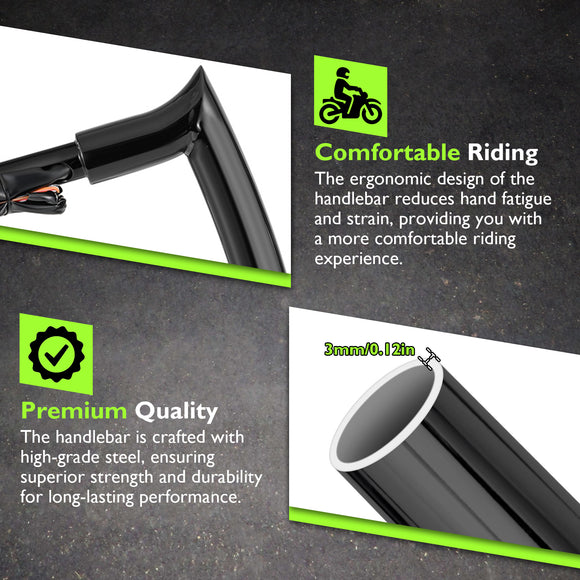 For 2024-2026 Harley Touring Road Glide 12" Gloss Black Zero Wire Pulling Ape Bar-Sharp Pre-Wired Handlebar