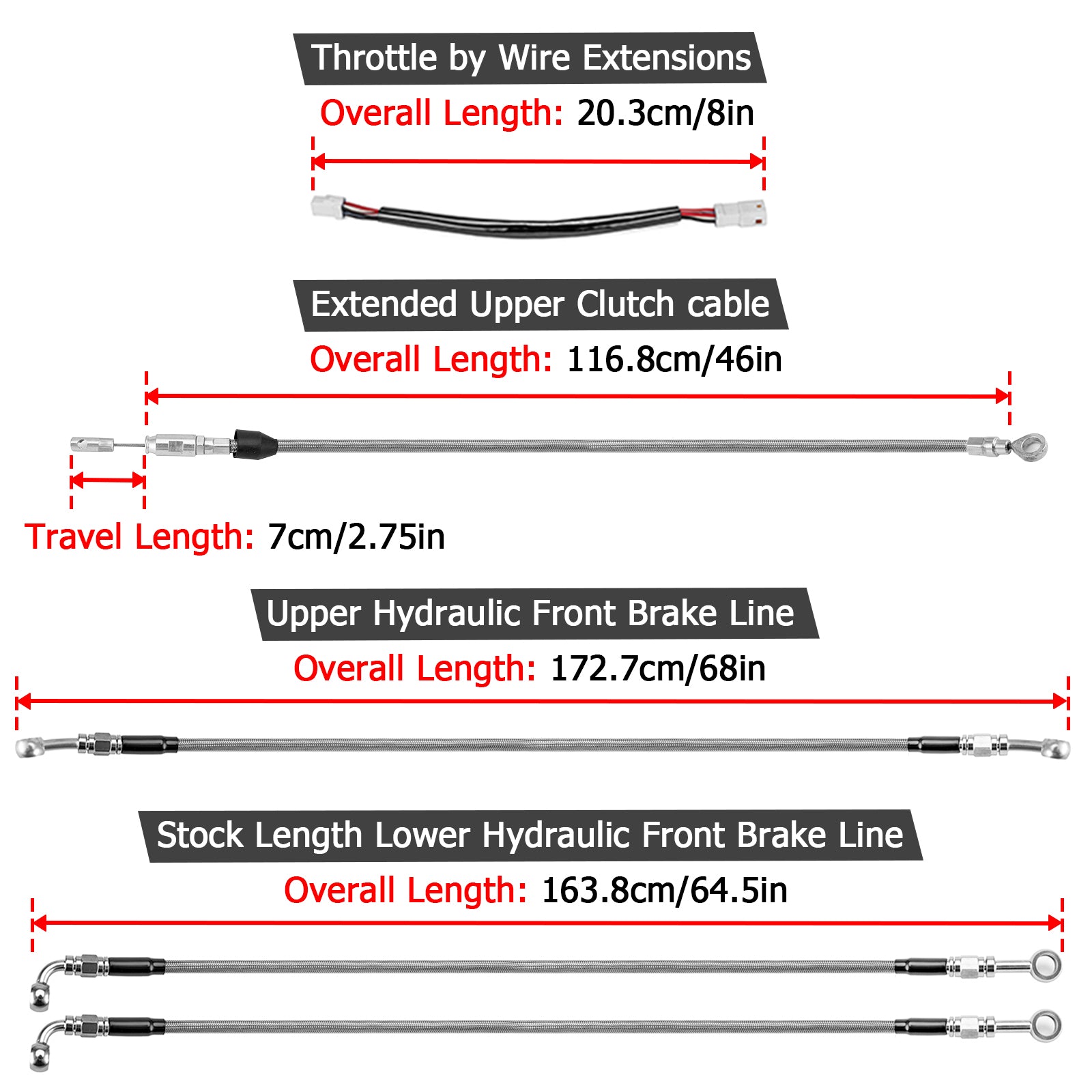 Throttle by Wire Extensions, Extended Length ABS Hydraulic Front Brake Line, Clutch Line Kit for 2021-2024 Harley Touring (for 12"-14" Handlebar ABS)