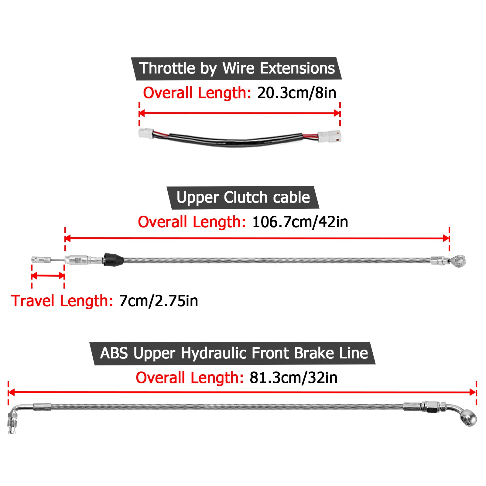 Throttle by Wire Extensions, ABS Upper Hydraulic Front Brake Line, Clutch Line Kit for 2020 - 2024 Harley Softail Fat Bob/Low Rider (for 12