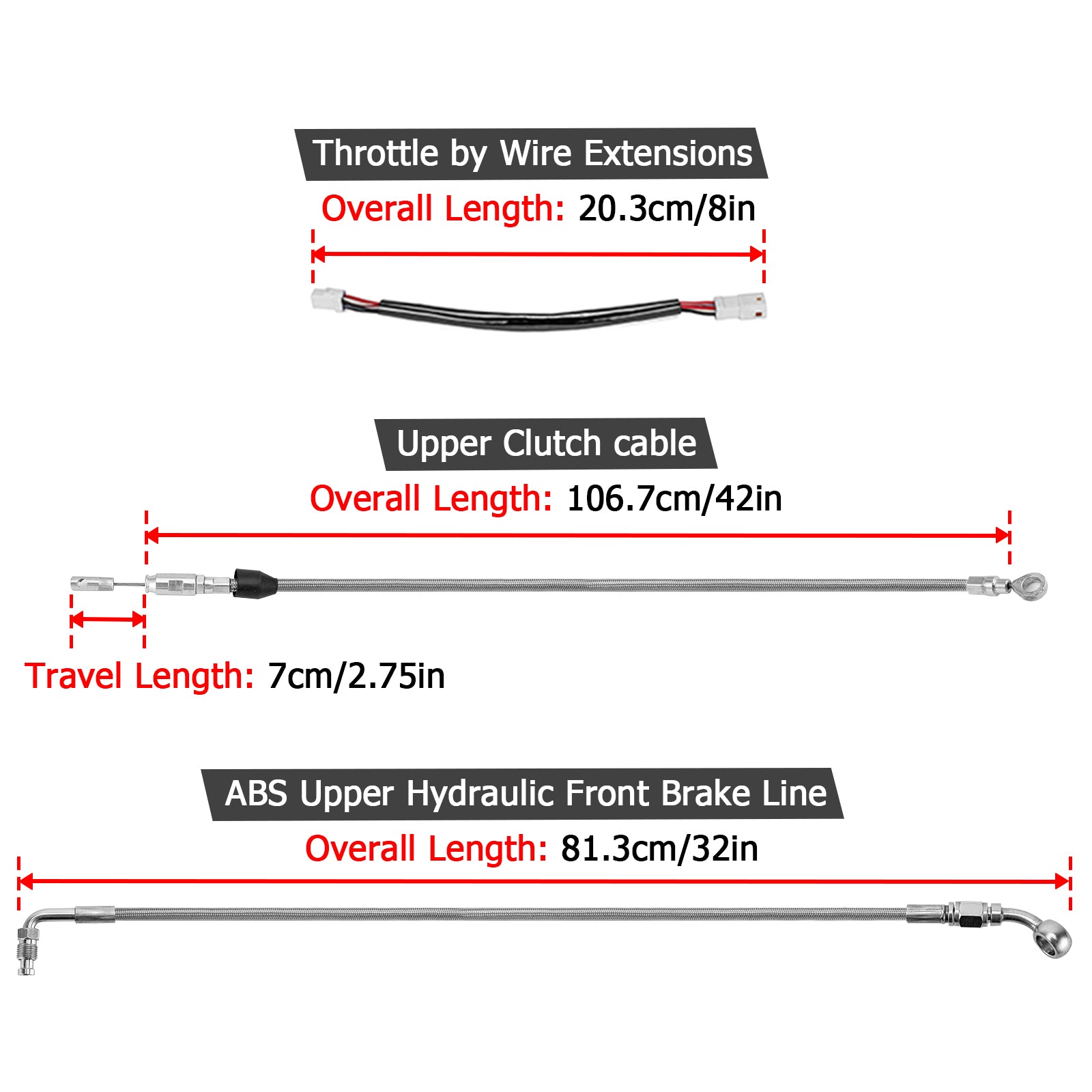 Throttle by Wire Extensions, ABS Upper Hydraulic Front Brake Line, Clutch Line Kit for 2020-2024 Harley Softail Fat Bob/Low Rider (for 12"-14" Handlebar ABS)
