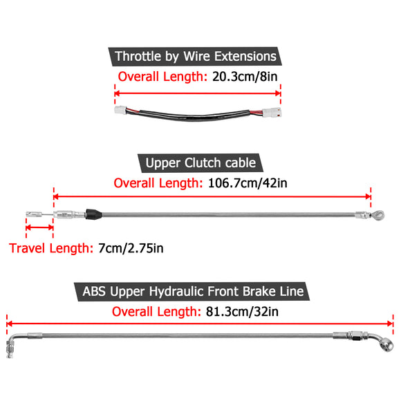 Throttle by Wire Extensions, ABS Upper Hydraulic Front Brake Line, Clutch Line Kit for 2020 - 2024 Harley Softail Fat Bob/Low Rider (for 12" - 14" Handlebar ABS) - Mofun - 90109037