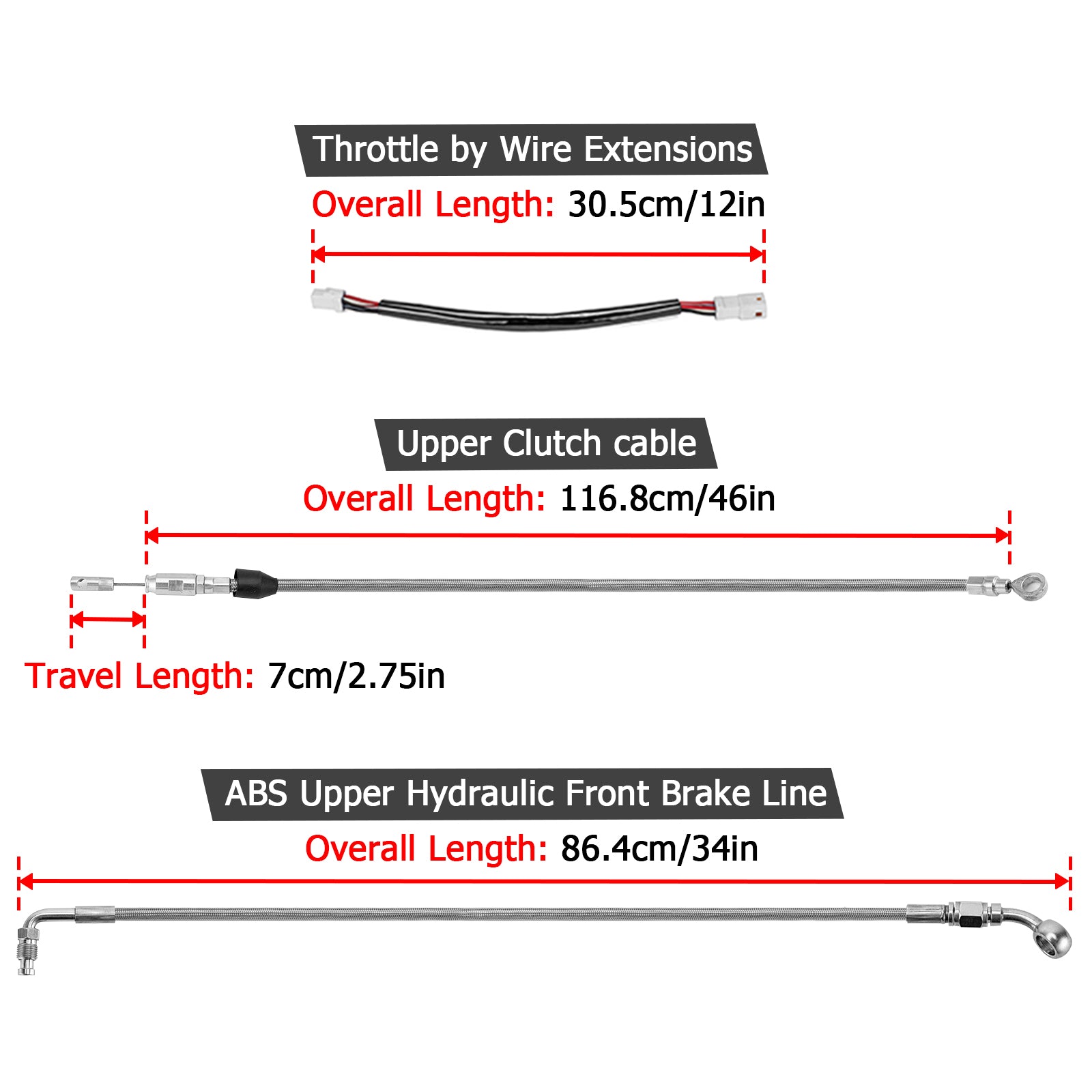 Throttle by Wire Extensions, Extended Length ABS Upper Hydraulic Front Brake Line, Clutch Cable Kit for 2018-2024 Harley Softail Fat Bob/Low Rider