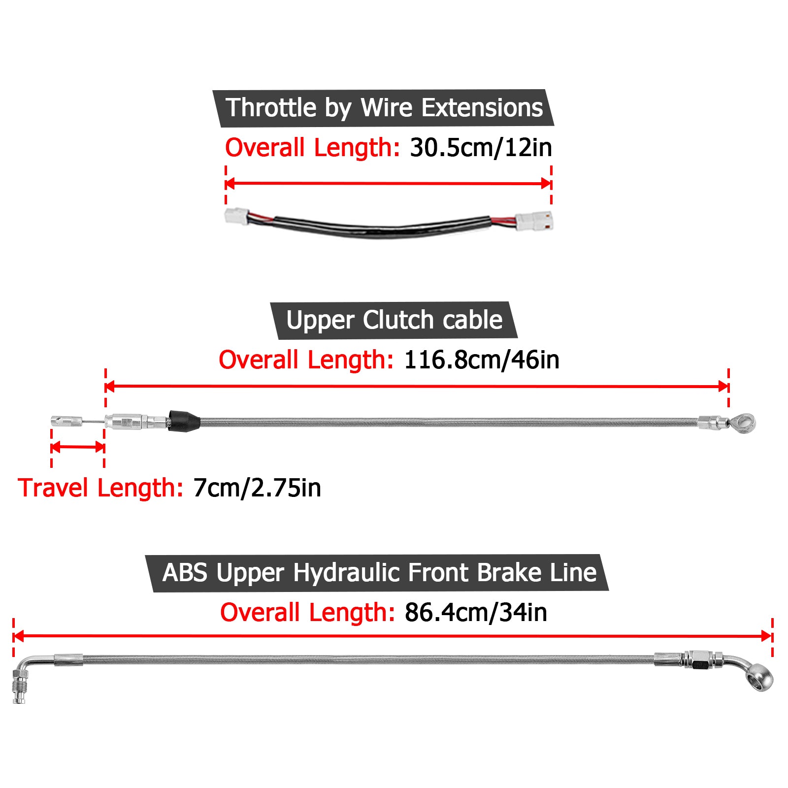 Throttle by Wire Extensions, Extended Length ABS Upper Hydraulic Front Brake Line, Clutch Cable Kit for 2018 - 2024 Harley Softail Fat Bob/Low Rider - Mofun - 90109039