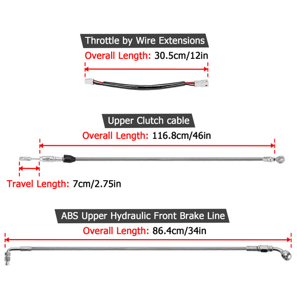 Throttle by Wire Extensions, Extended Length ABS Upper Hydraulic Front Brake Line, Clutch Cable Kit for 2018 - 2024 Harley Softail Fat Bob/Low Rider - Mofun - 90109039