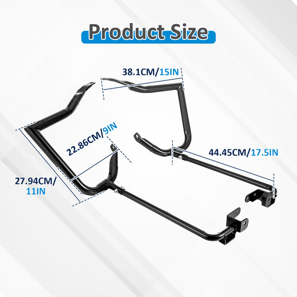For 2009-2026 Harley Touring Models Steel 1.25" Sharp SaddleBag Guards with Mount Bracket Support Flat