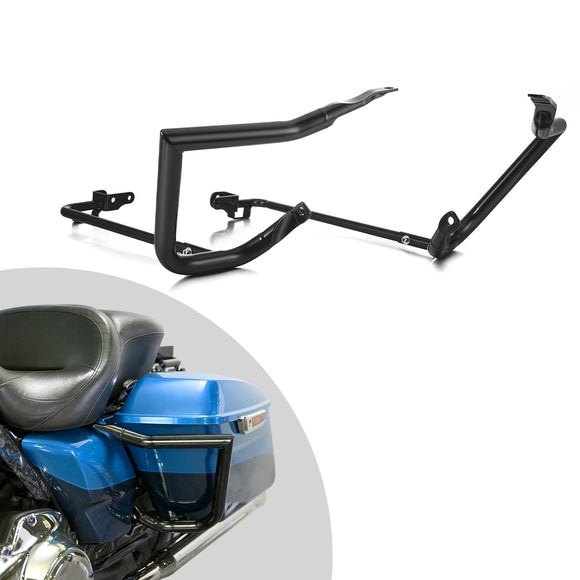 For 2009-2026 Harley Touring Models Steel 1.25" Sharp SaddleBag Guards with Mount Bracket Support Flat