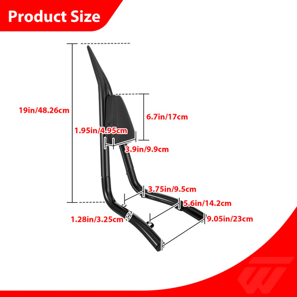 For 2010-2026 Honda Fury VT1300CX 19" Gloss Black Solid Steel Sharp Angle Passenger Backrest Sissy Bar