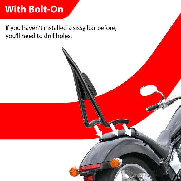 For 2010-2026 Honda Fury VT1300CX 19" Gloss Black Solid Steel Sharp Angle Passenger Backrest Sissy Bar