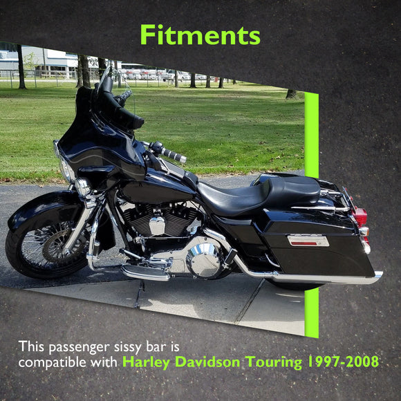For 1997-2008 Harley Touring Road King/Electra Glide Standard Chrome Plated 24" Sharp Angle Passenger Backrest Sissy Bar
