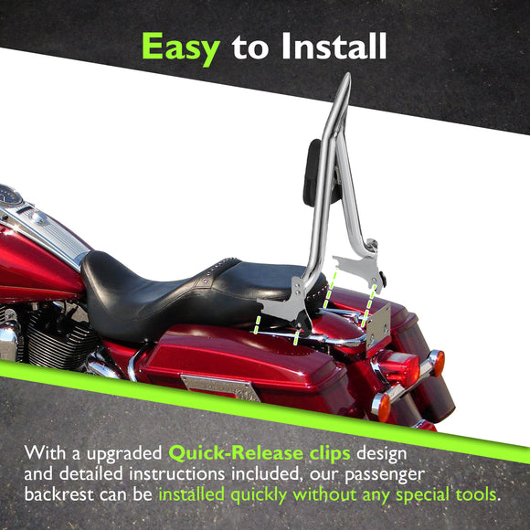 For 1997-2008 Harley Touring Road King/Electra Glide Standard Chrome Plated 24" Sharp Angle Passenger Backrest Sissy Bar