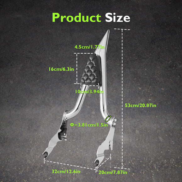 For 2009-2026 Harley Touring Models Steel 24" Sharp Angle Passenger Backrest Sissy Bar