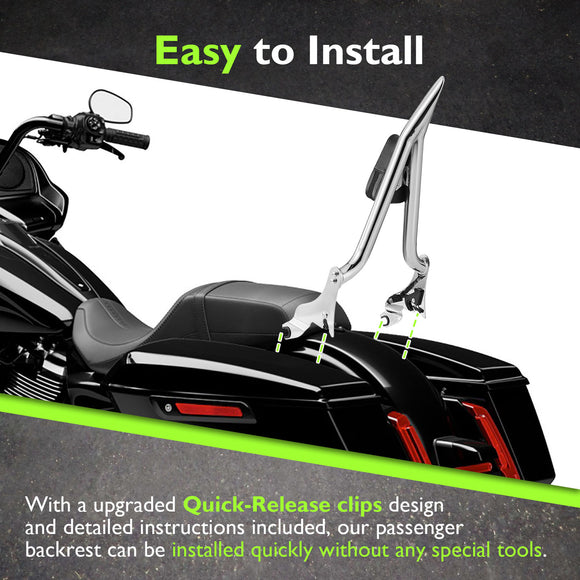 For 2009-2026 Harley Touring Models Steel 24" Sharp Angle Passenger Backrest Sissy Bar