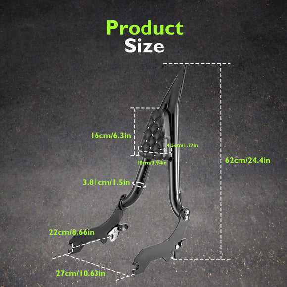 For 2018-2025 Harley Softail Street Bob / Softail Classic Gloss Black Quick Release Sharp Angle 24" Passenger Backrest Sissy Bar
