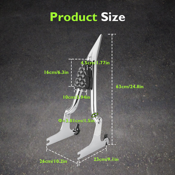 For 2005-2017 Harley Softail Deluxe & 2000-2005 Softail Night Train/ Softail Standard Sharp Angle Chrome 24" Passenger Backrest Sissy Bar