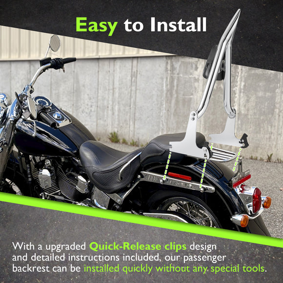 For 2005-2017 Harley Softail Deluxe & 2000-2005 Softail Night Train/ Softail Standard Sharp Angle Chrome 24" Passenger Backrest Sissy Bar