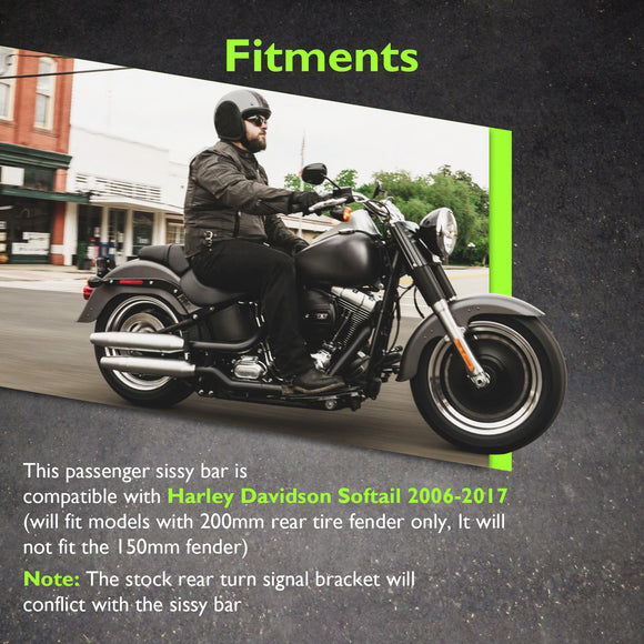 For 2007-2017  Harley Softail Fat Boy / Softail Standard Sharp Angle 24" Passenger Backrest Sissy Bar