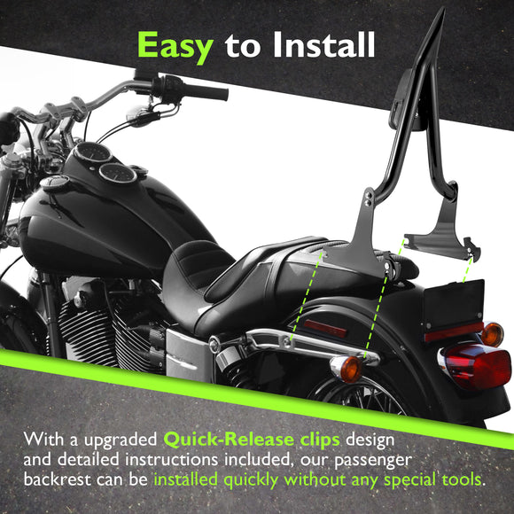 For 2006-2017 Harley Dyna Street Bob  FXDB/I Gloss Black Sharp Angle 24" Passenger Backrest Sissy Bar