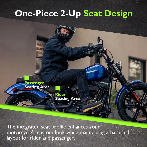 For 2018-2026 Harley Softail Street Bob/ Softail Heritage Classic Black Double Stitching One-Piece 2-Up Seat Driver Passenger Seat with Driver Backrest Cushion Pad