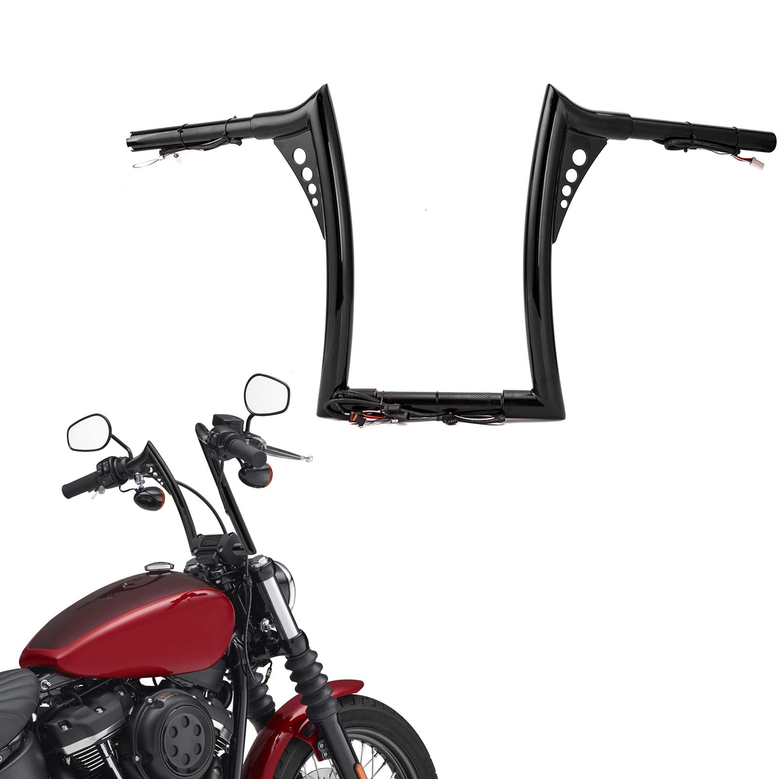 Gloss Black 14" Rise Pre-Wired Plug & Play APE Hanger Bar-Sharp Handlebar for 2011-2024 Harley Softails & 2015-Later Harley Touring Road King