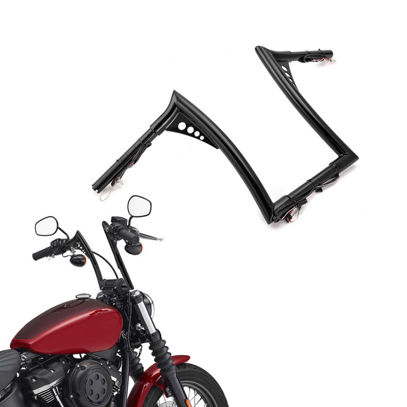 Gloss Black 12" Rise Pre - Wired Plug & Play APE Hanger Bar - Sharp Handlebar for 2011 - 2024 Harley Softails & 2015 - Later Harley Touring Road King - Mofun - 90101642