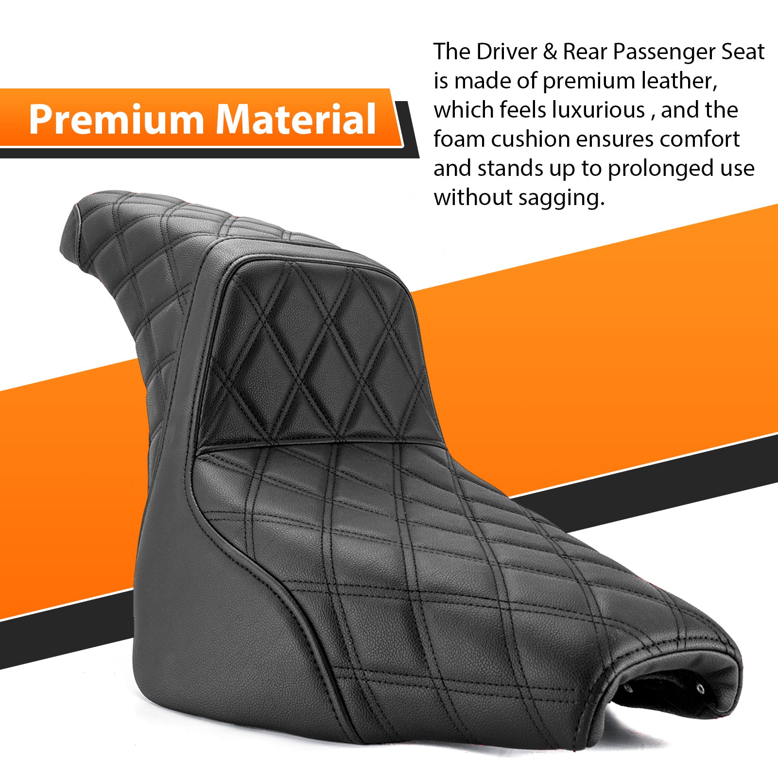 One Piece Driver & Passenger Two Up Seat Black Double Stitching for 2018-2024 Harley Softail Street Bob/Heritage Classic