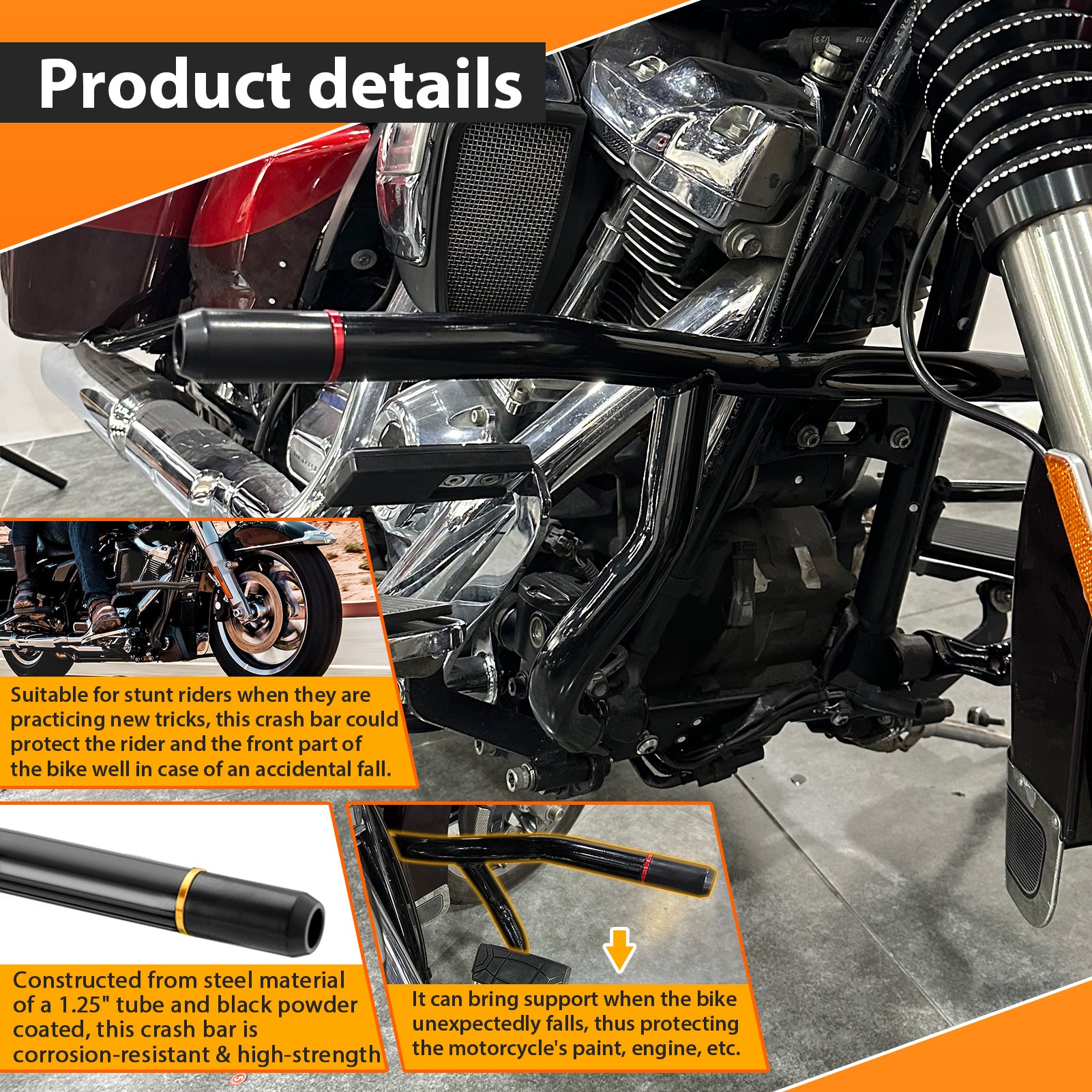 Gloss Black Front Highway Engine Guard Crash Bar for 2014+ Harley Davidson Road King/Electra Glide/Street Glide/Road Glide