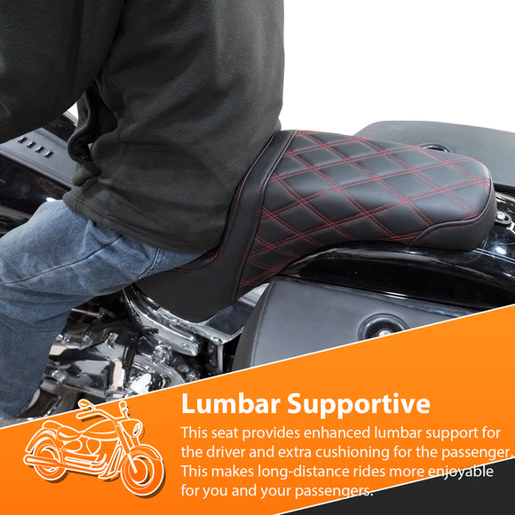 One Piece Driver & Passenger Two Up Seat Red Double Stitching for 2018 - 2024 Harley Softail Street Bob/Heritage Classic - Mofun - 90304007