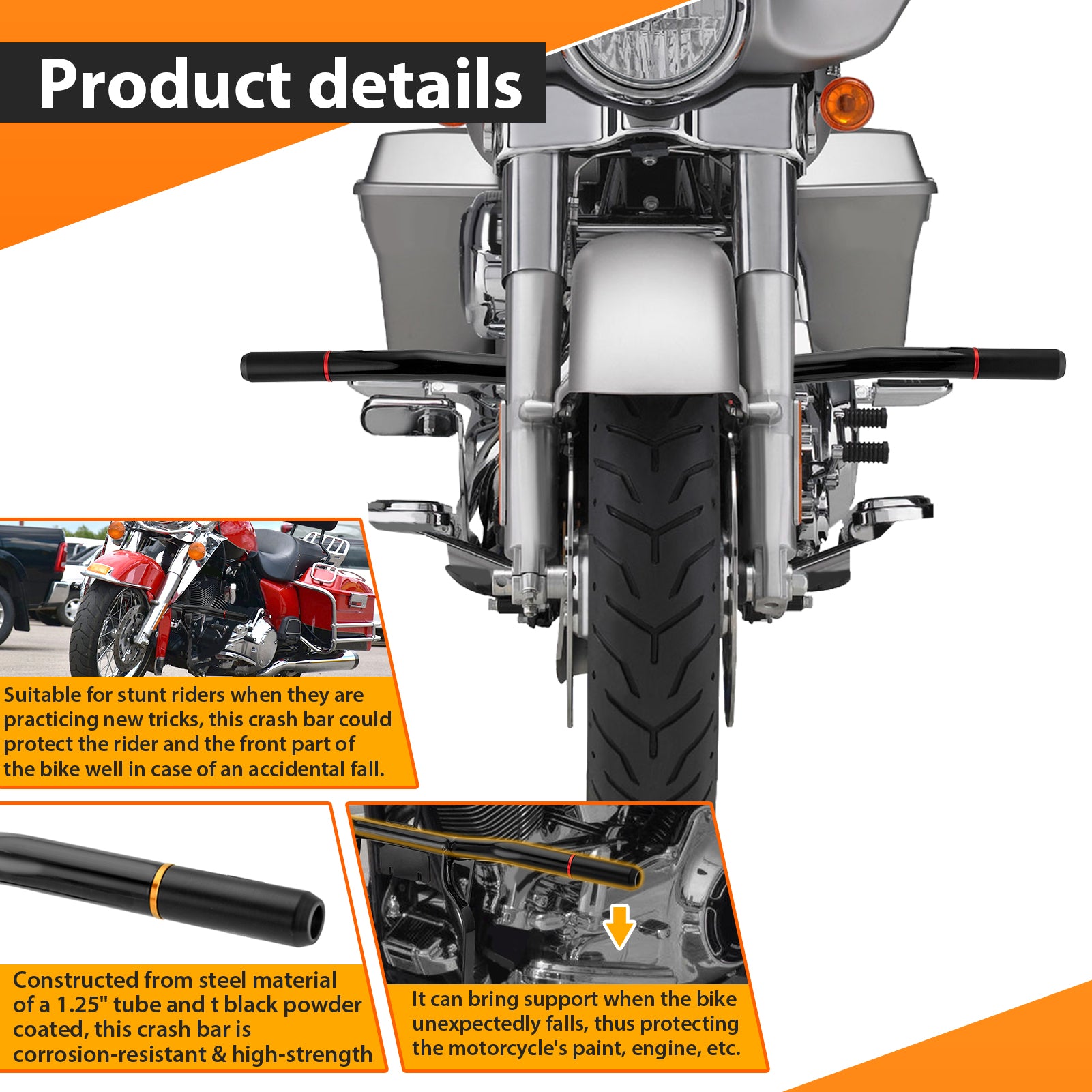 Gloss Black Front Highway Engine Guard Crash Bar for 2009 - 2013 Harley Davidson Road King/Street Glide/Road Glide - Mofun - 90201120