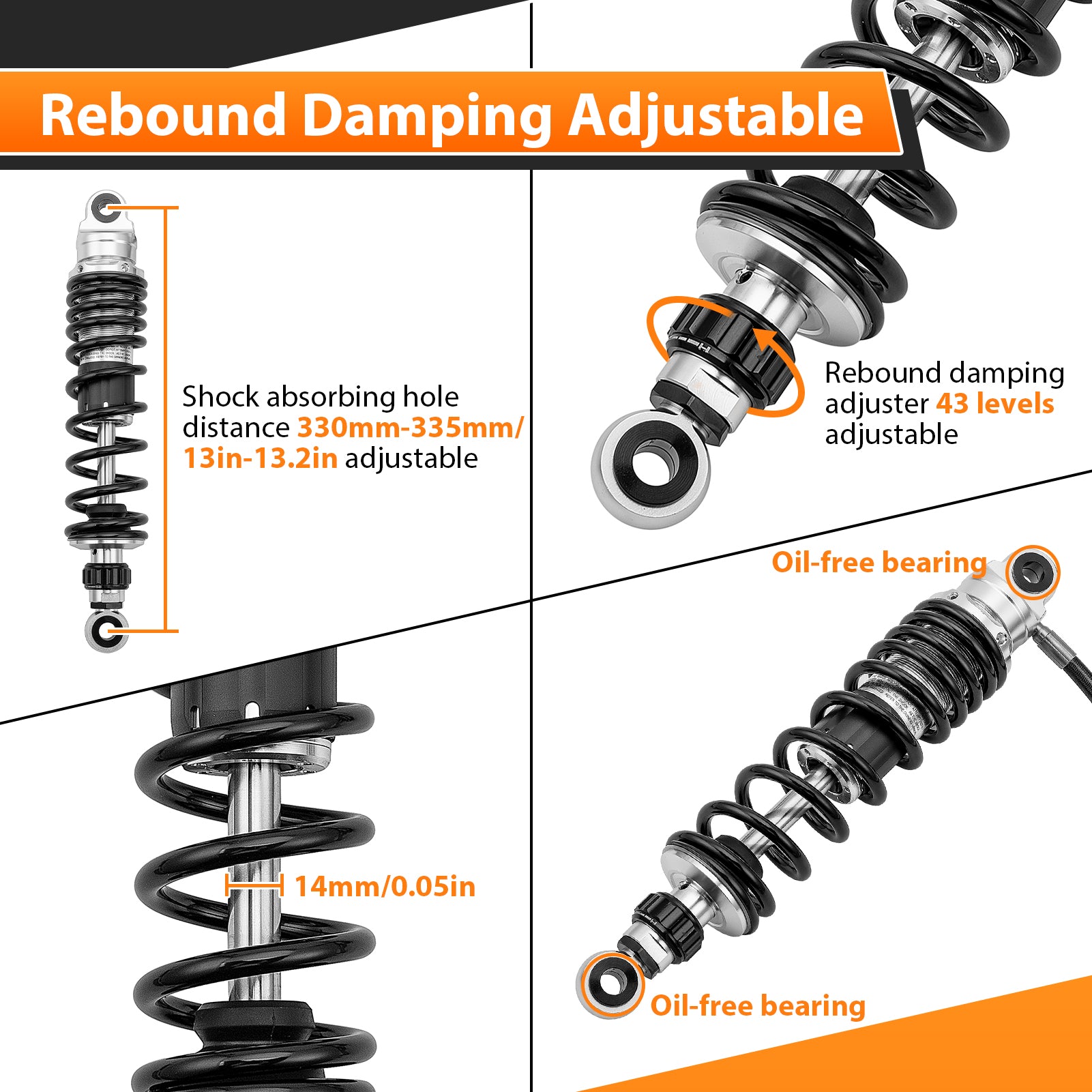 Remote Reservoir Rear Suspension Shocks, Rear Piggyback Shocks for 2014-2024 Harley Davidson Touring Models