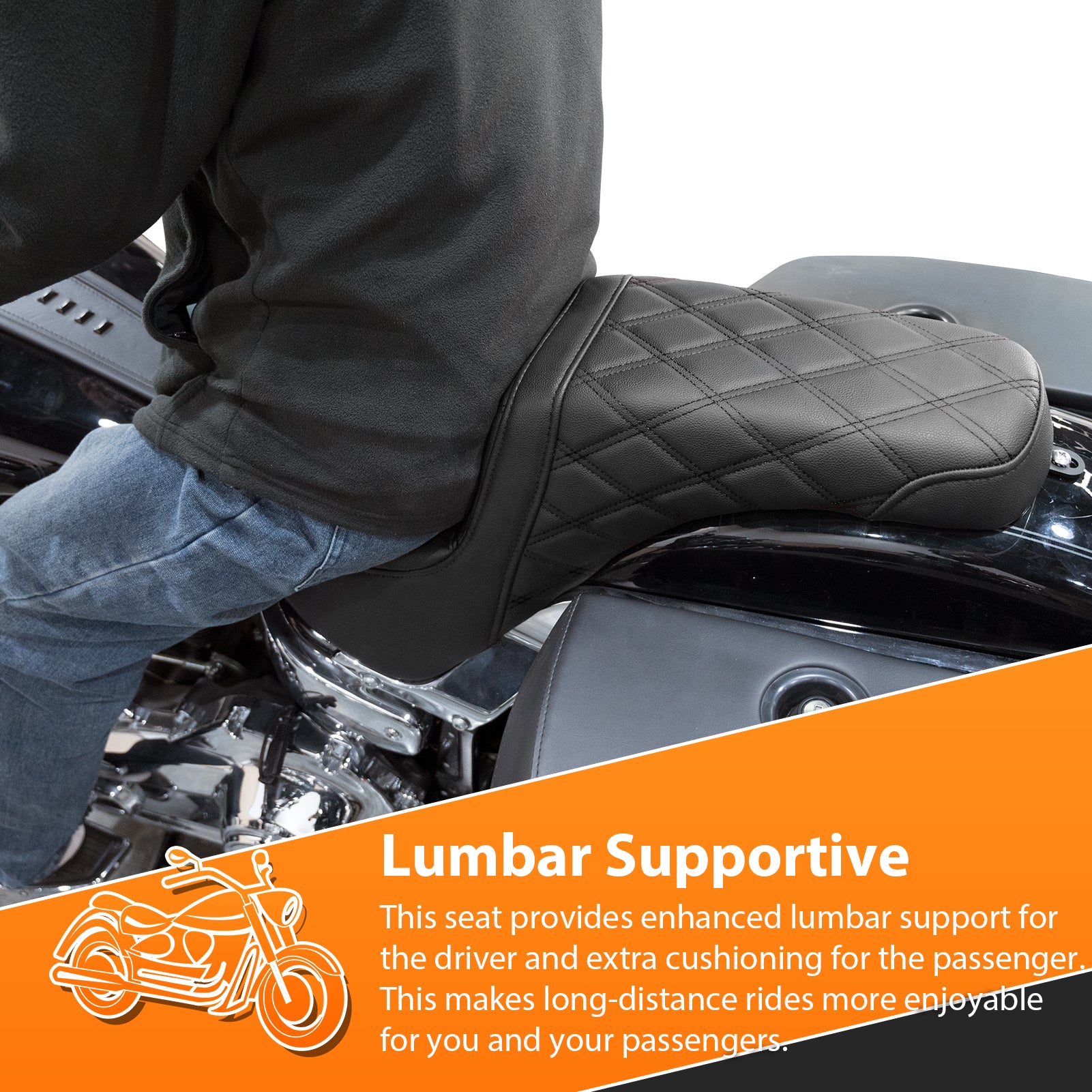 One Piece Driver & Passenger Two Up Seat Black Double Stitching for 2018-2024 Harley Softail Street Bob/Heritage Classic