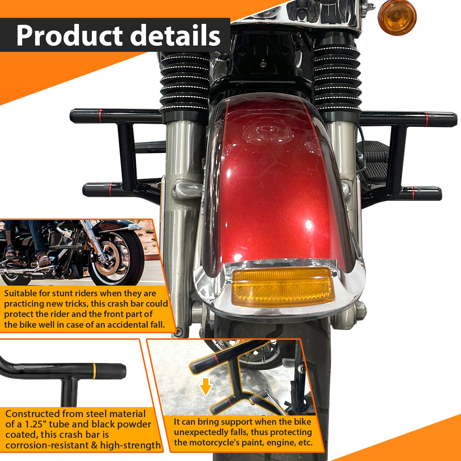 Gloss Black Front Highway Engine Guard Crash Bar for 2009 - 2024 Harley Touring without Lower Fairing - Mofun - 90201121