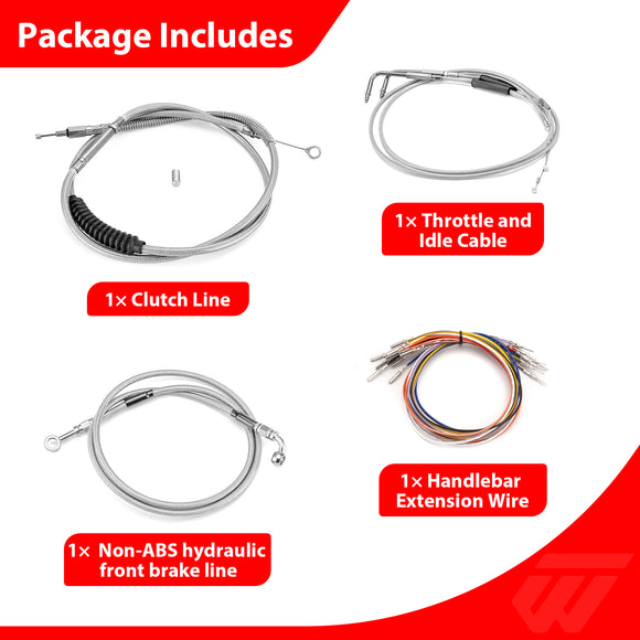 For 1993-2005 Harley Dyna Wide Glide FXDWG Non-ABS Models Extended Length Throttle and Idle Cable&Clutch Cable&Non-ABS Hydraulic Front Brake Line Kit (16"-18" Handlebar (Non-ABS))