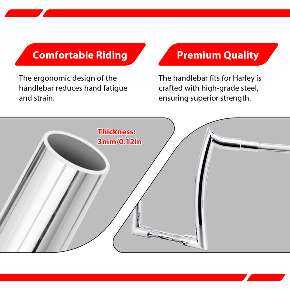 14" Pre-wired Horn Style Ape Bar Handlebar for Harley Softails/Dynas/Sportsters & Touring Road King