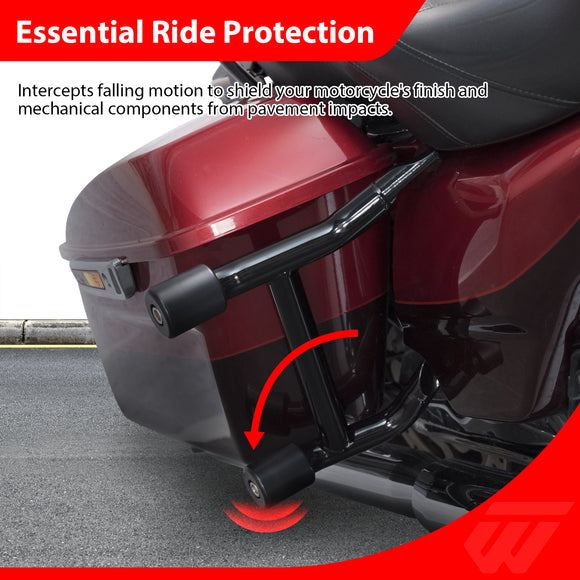 For 2009-2026 Harley Touring Models Gloss Black SaddleBag Guards with Lower Tube Assembly