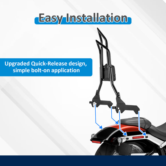 For 2018-2026 Harley Softail FLFB/FLFBS/FXBR/FXBRS Gloss Black Dual Sharp-Angle Passenger Backrest Sissy Bar