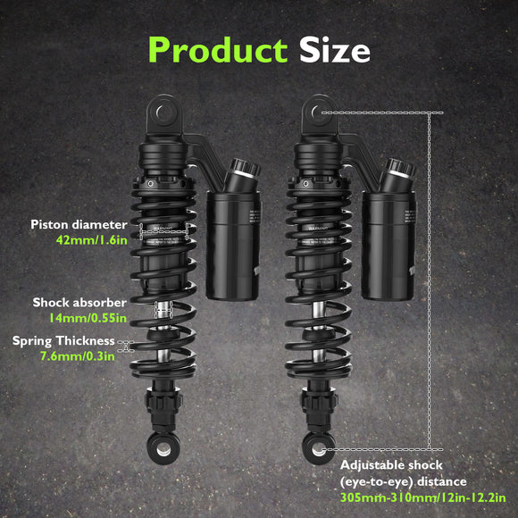 For 1991-2017 Harley Dyna & 1988-2022 Harley Sportster Models 12" Remote Reservoir Piggyback Rear Shocks