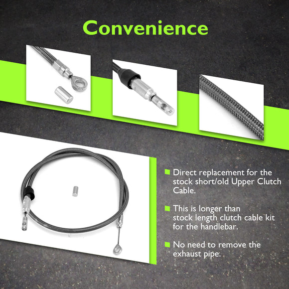 For Harley Softail Fat Bob/Low Rider w/ABS Models Extended Length TBW, ABS Hydraulic Front Brake Line and Clutch Cable Kit (for 16"-18" Handlebar (ABS))