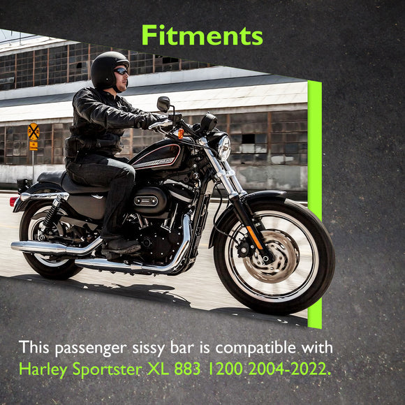 For 2004-2022 Harley Sportster XL 883 1200 Gloss Black Dual Sharp-Angle Passenger Backrest Sissy Bar