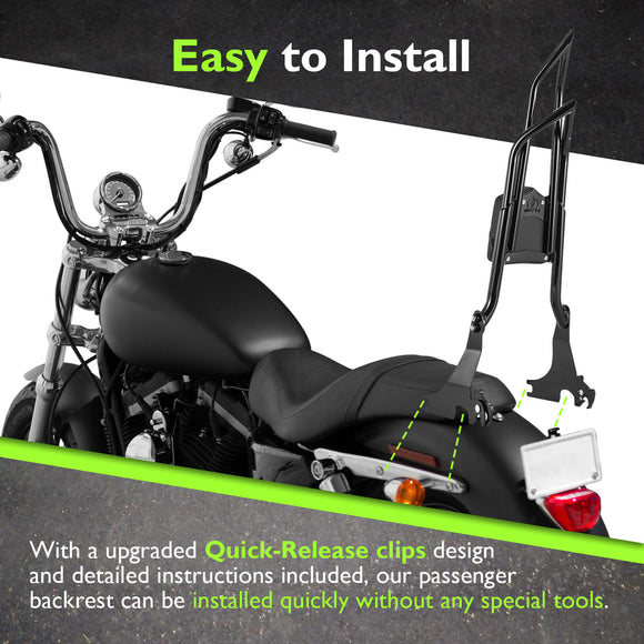 For 2004-2022 Harley Sportster XL 883 1200 Gloss Black Dual Sharp-Angle Passenger Backrest Sissy Bar