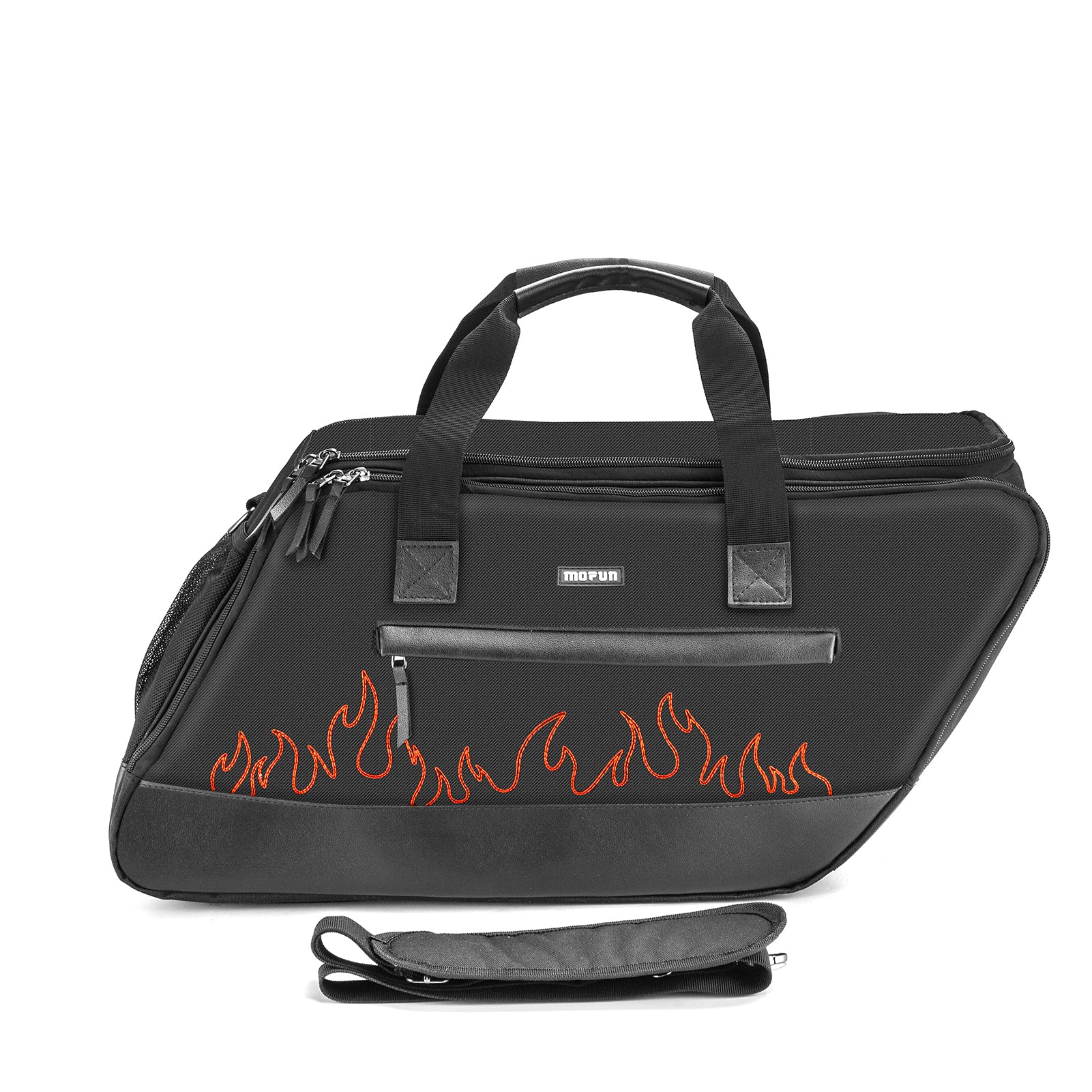 Black Oxford + Leather Orange Flame Saddlebag Liners Bag w/ Tool Pockets for 1993-2024 Harley Touring Hard Saddlebag