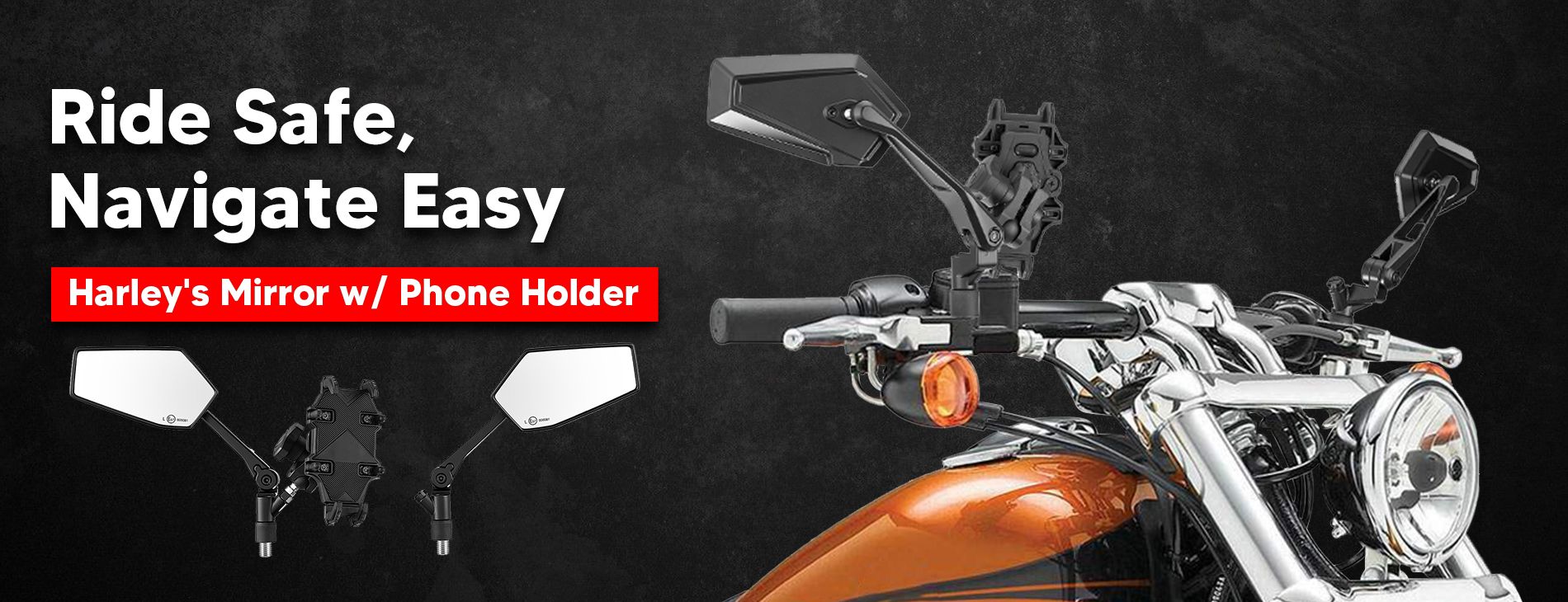 Mofun harley mirrors w phone holder