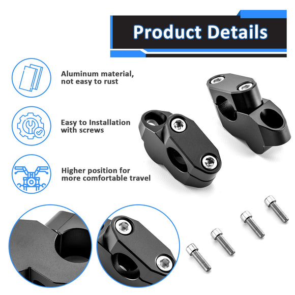 Billet 6061 T - 6 Aluminum Gloss Black Handlebar Riser Universal Fit for 7/8" 22mm Handlebars - Mofun - 90102019