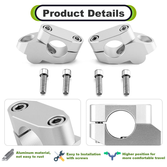 Billet 6061 T - 6 Aluminum Silver Handlebar Riser Universal Fit for 1 1/8" Handlebars - Mofun - 90102020