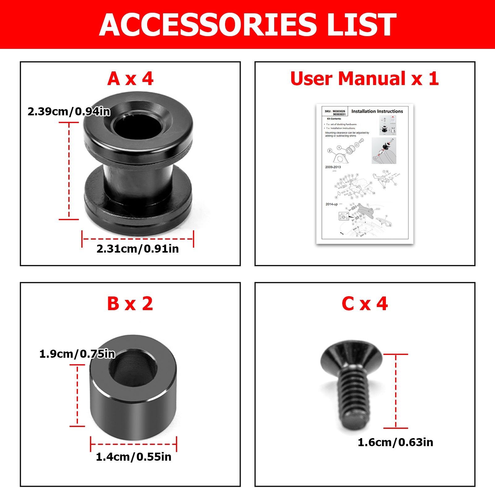 Bolt - On Docking Hardware Kit for 2009 - 2025 Harley Touring Sissy Bar/Luggage Rack/Tour - Pak Rack - Mofun - 90303031